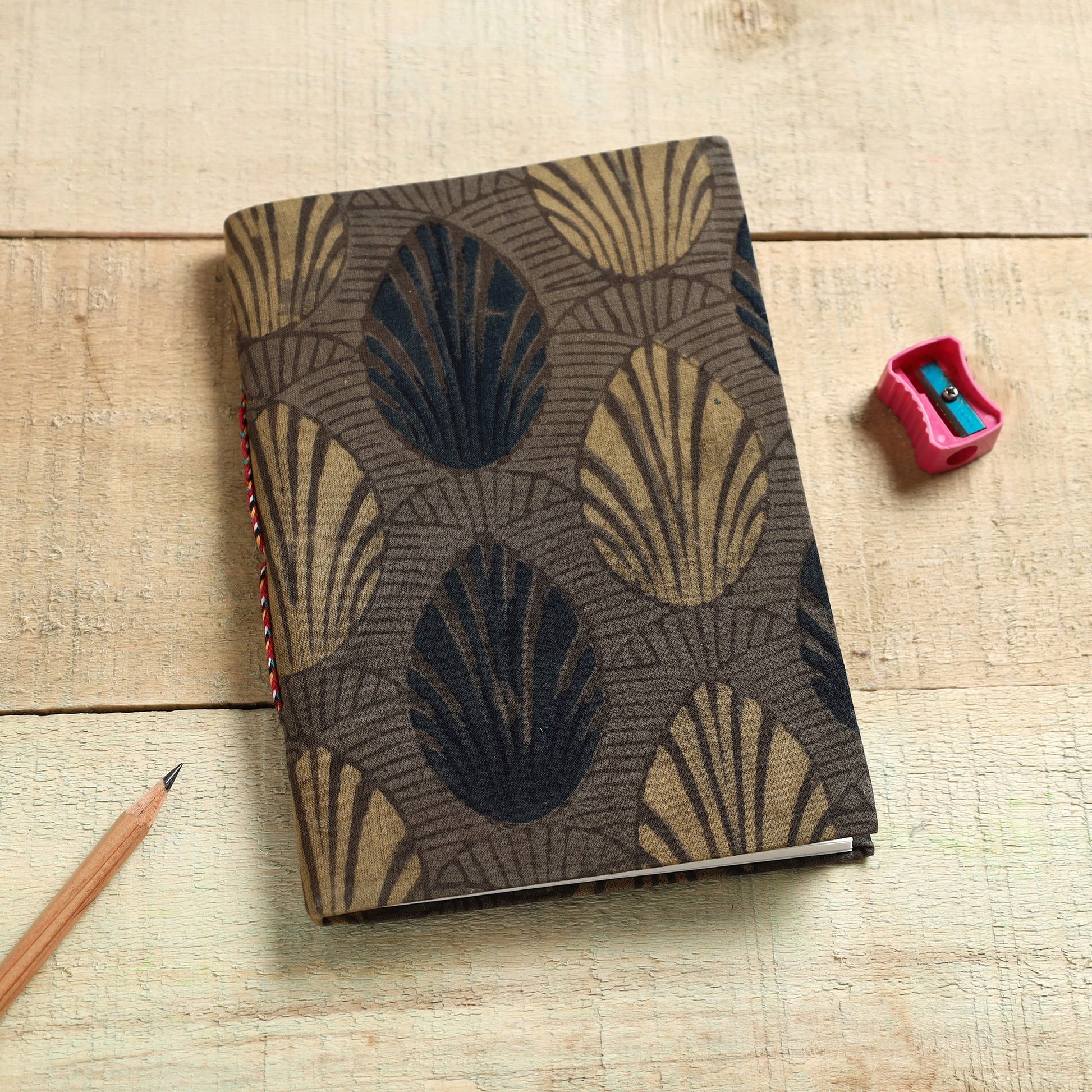 Brown - Ajrakh Fabric Cover Handmade Paper Notebook (7 x 5 in)