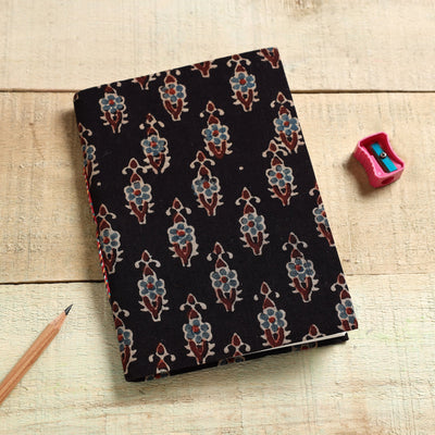 Black - Ajrakh Fabric Cover Handmade Paper Notebook (7 x 5 in)