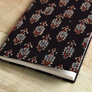 Black - Ajrakh Fabric Cover Handmade Paper Notebook (7 x 5 in)
