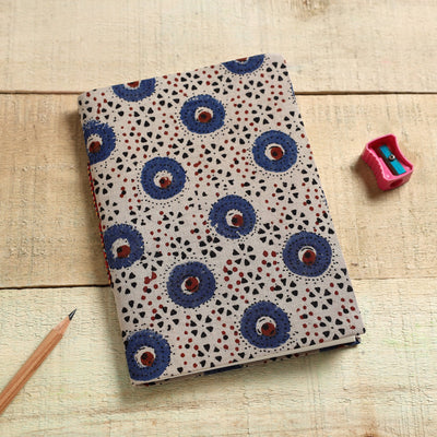 Beige - Ajrakh Fabric Cover Handmade Paper Notebook (7 x 5 in)