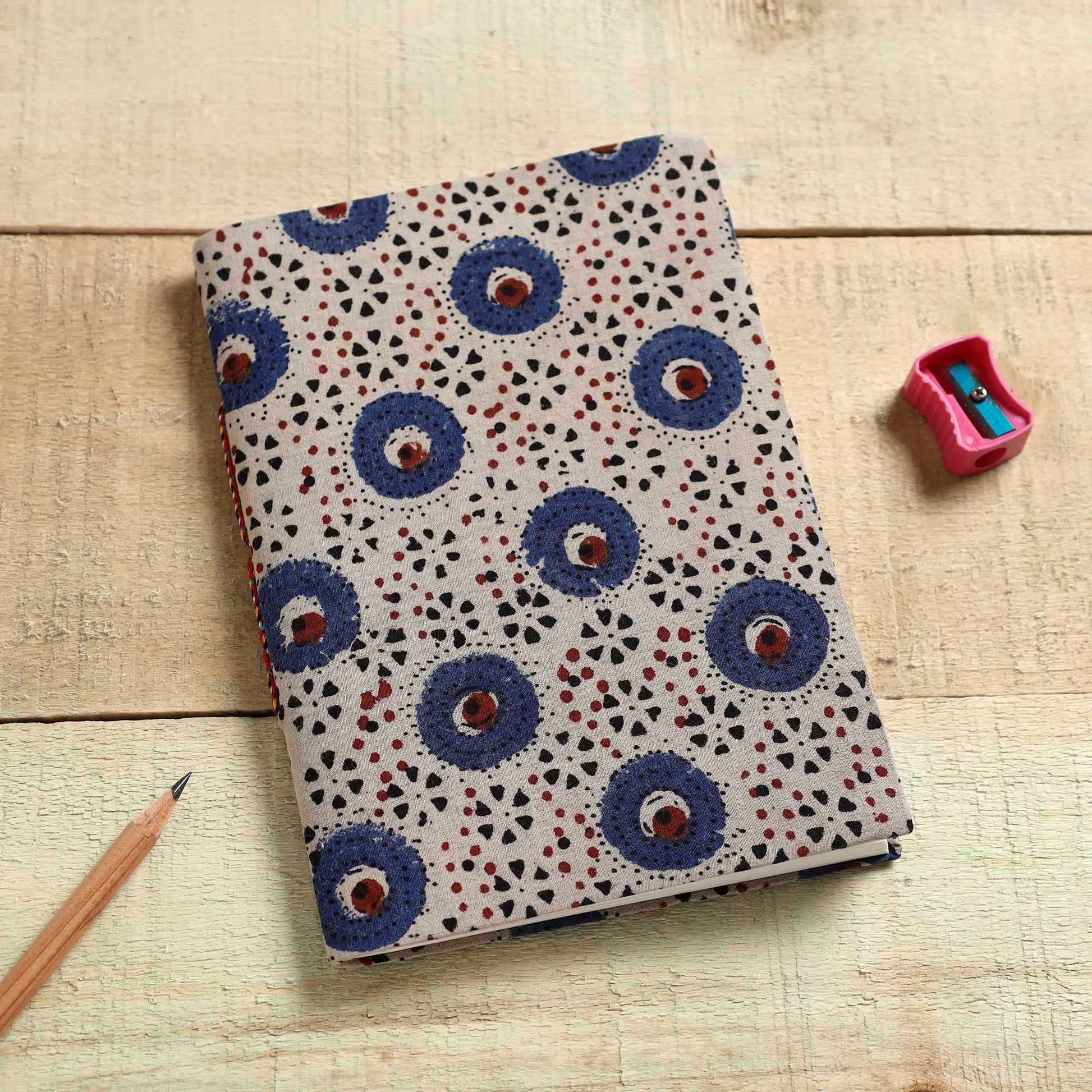 Beige - Ajrakh Fabric Cover Handmade Paper Notebook (7 x 5 in)