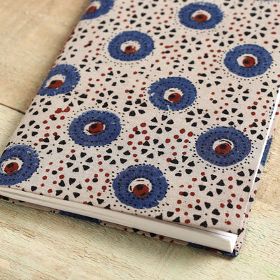 Beige - Ajrakh Fabric Cover Handmade Paper Notebook (7 x 5 in)