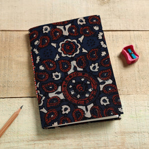 Blue - Ajrakh Fabric Cover Handmade Paper Notebook (7 x 5 in)