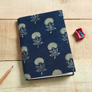 Blue - Ajrakh Fabric Cover Handmade Paper Notebook (7 x 5 in)