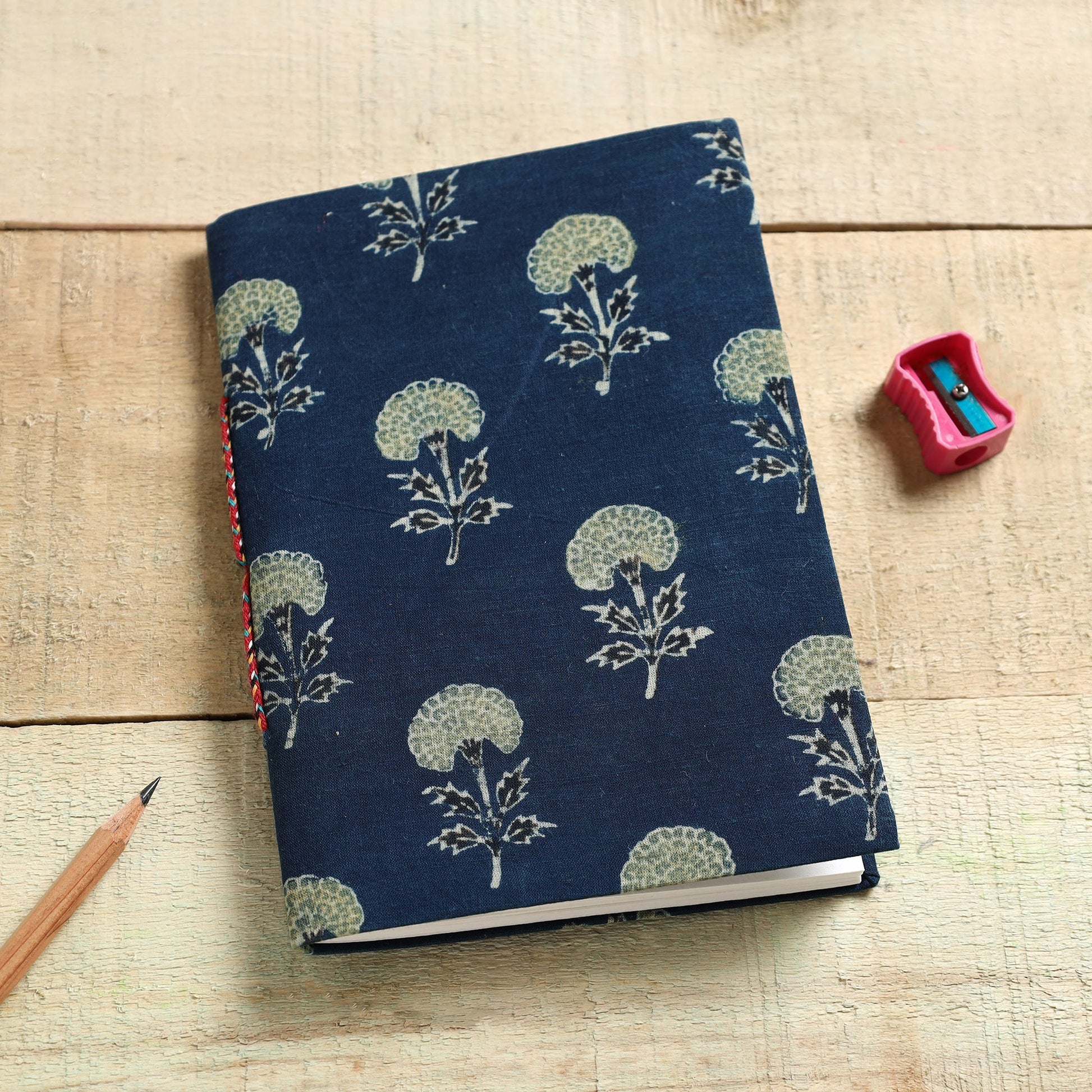 Blue - Ajrakh Fabric Cover Handmade Paper Notebook (7 x 5 in)