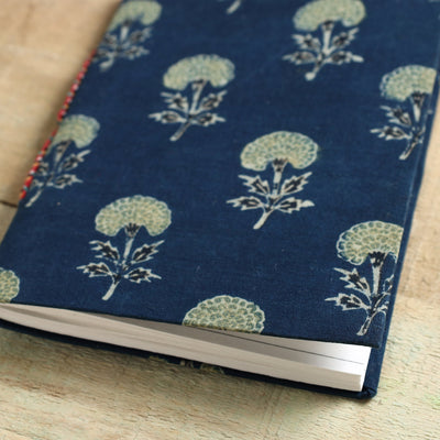 Blue - Ajrakh Fabric Cover Handmade Paper Notebook (7 x 5 in)