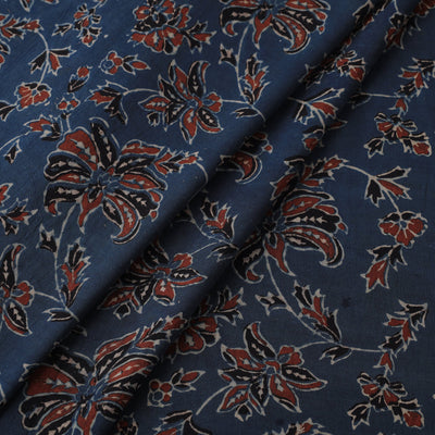 Blue - Ajrakh Hand Block Printed Natural Dyed Mul Cotton Fabric 03