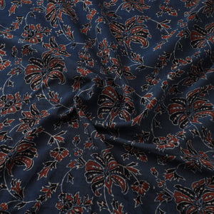 Blue - Ajrakh Hand Block Printed Natural Dyed Mul Cotton Fabric 03