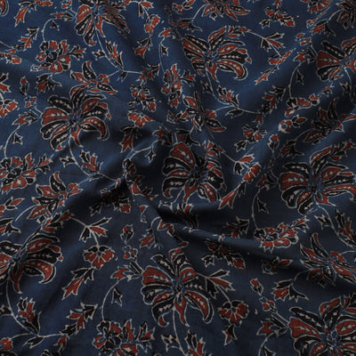 Blue - Ajrakh Hand Block Printed Natural Dyed Mul Cotton Fabric 03