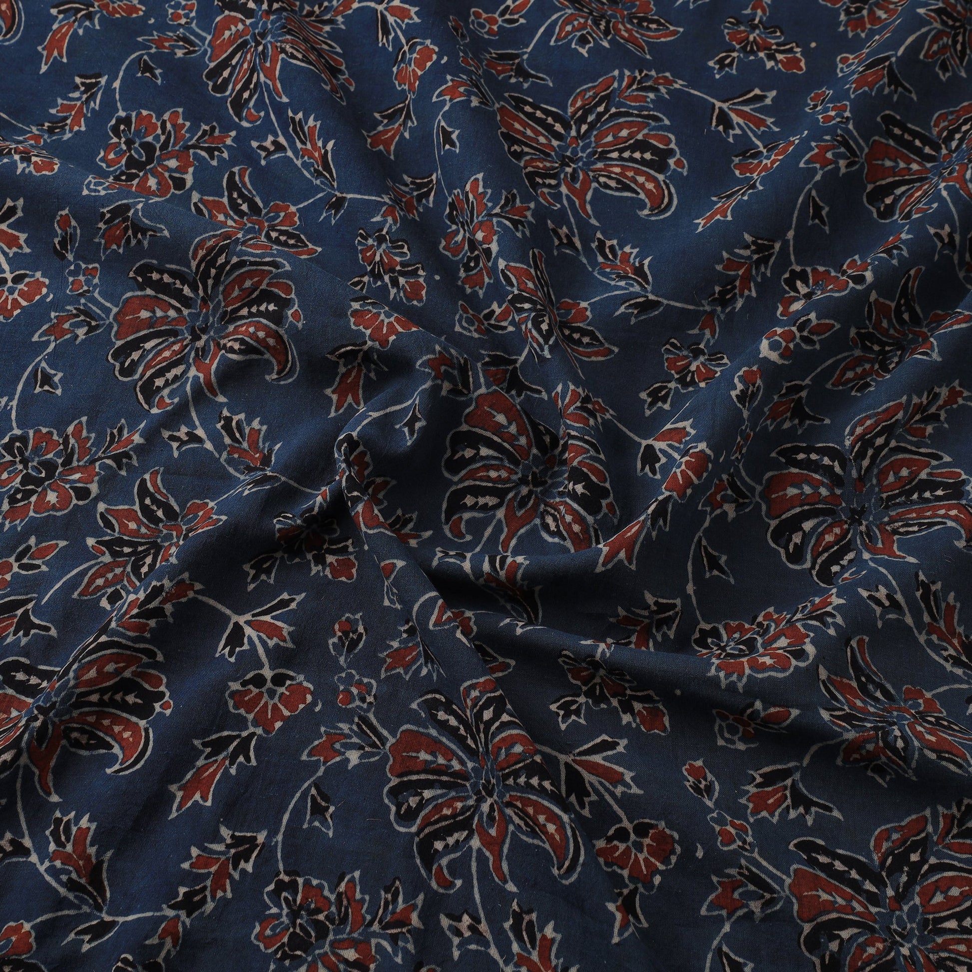Blue - Ajrakh Hand Block Printed Natural Dyed Mul Cotton Fabric 03