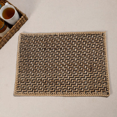 Black - Handmade Water Hyacinth Placemat with Border from Assam (18 x 13 in)