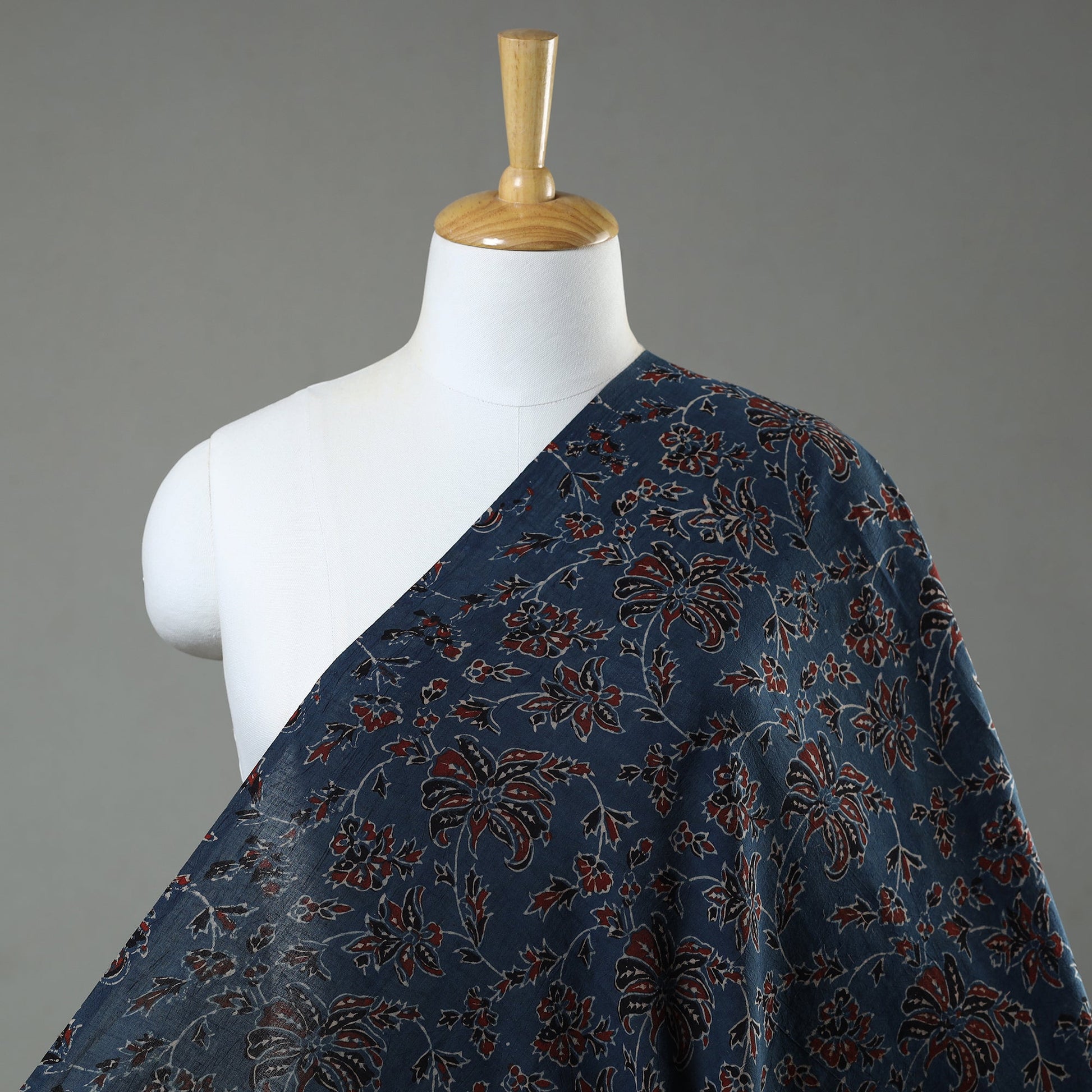 Blue - Ajrakh Hand Block Printed Natural Dyed Mul Cotton Fabric 03