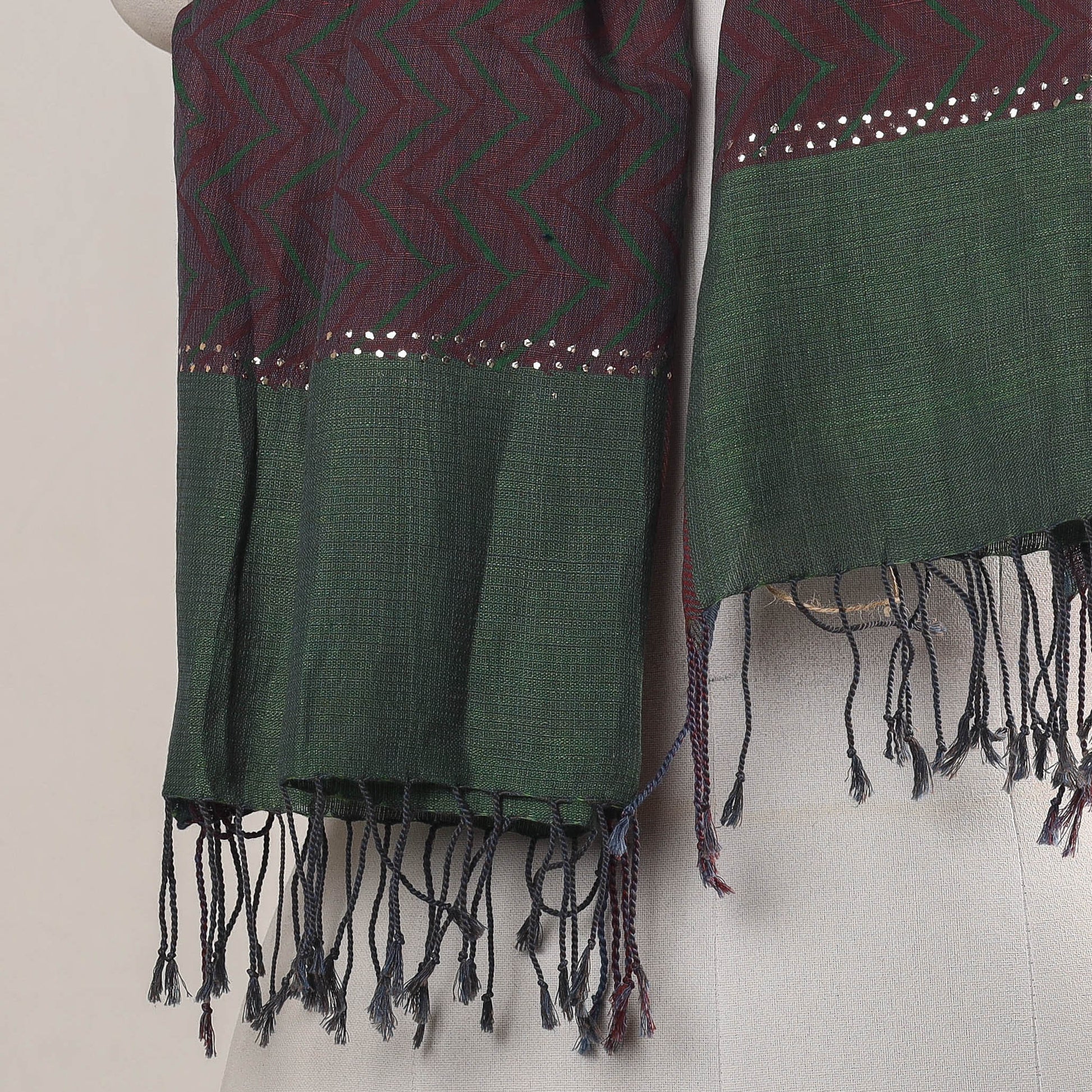 Brown - Karomi Jamdani Handwoven Silk Stole from Bengal