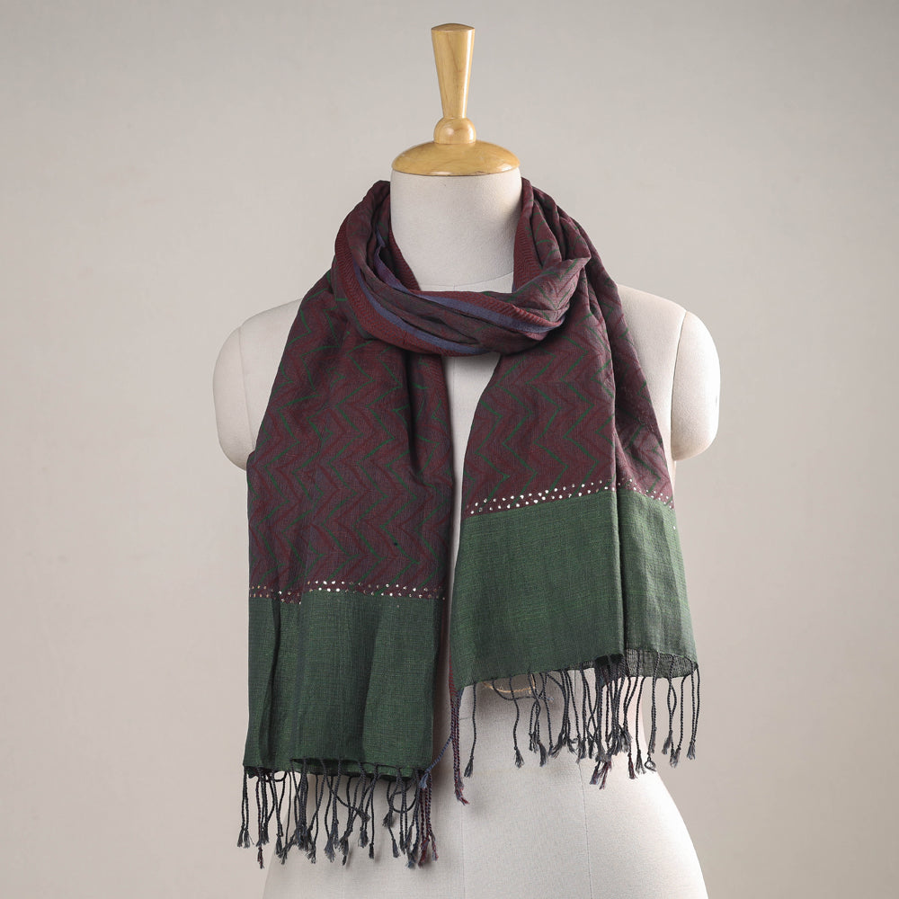 Brown - Karomi Jamdani Handwoven Silk Stole from Bengal