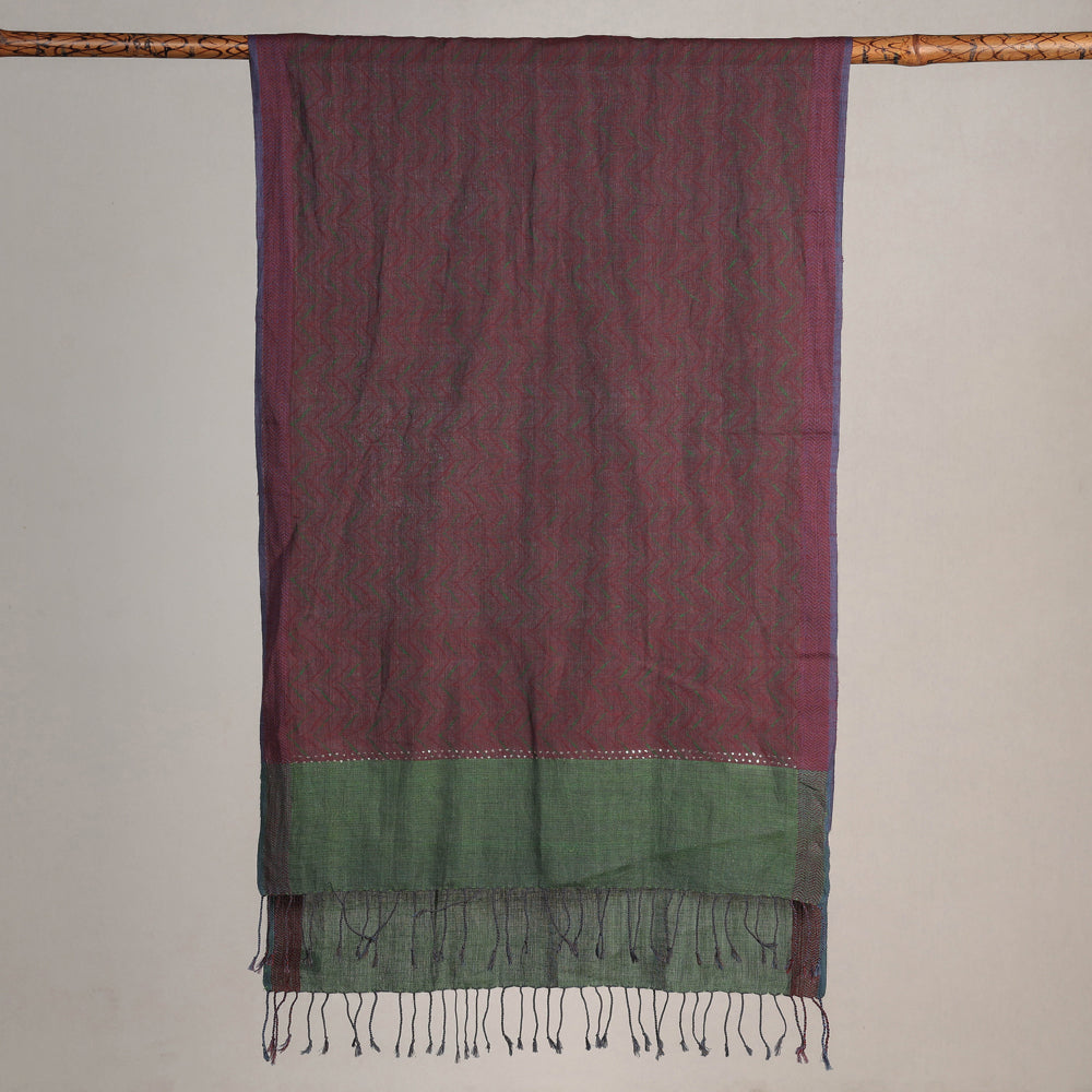 Brown - Karomi Jamdani Handwoven Silk Stole from Bengal