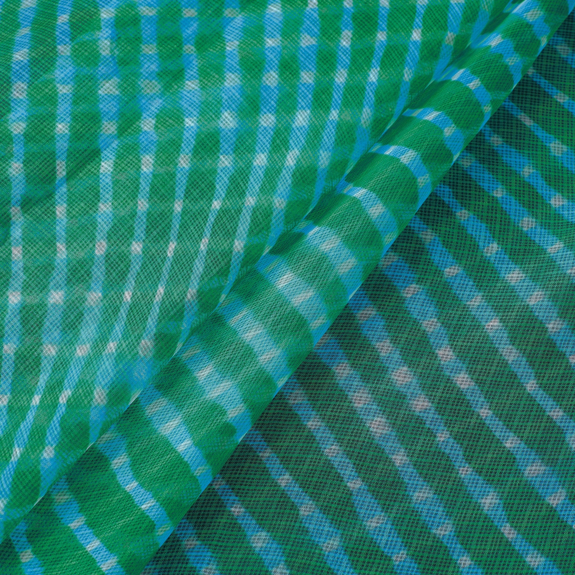 Green - Leheriya Tie-Dye Mothra Kota Doria Silk Fabric 15