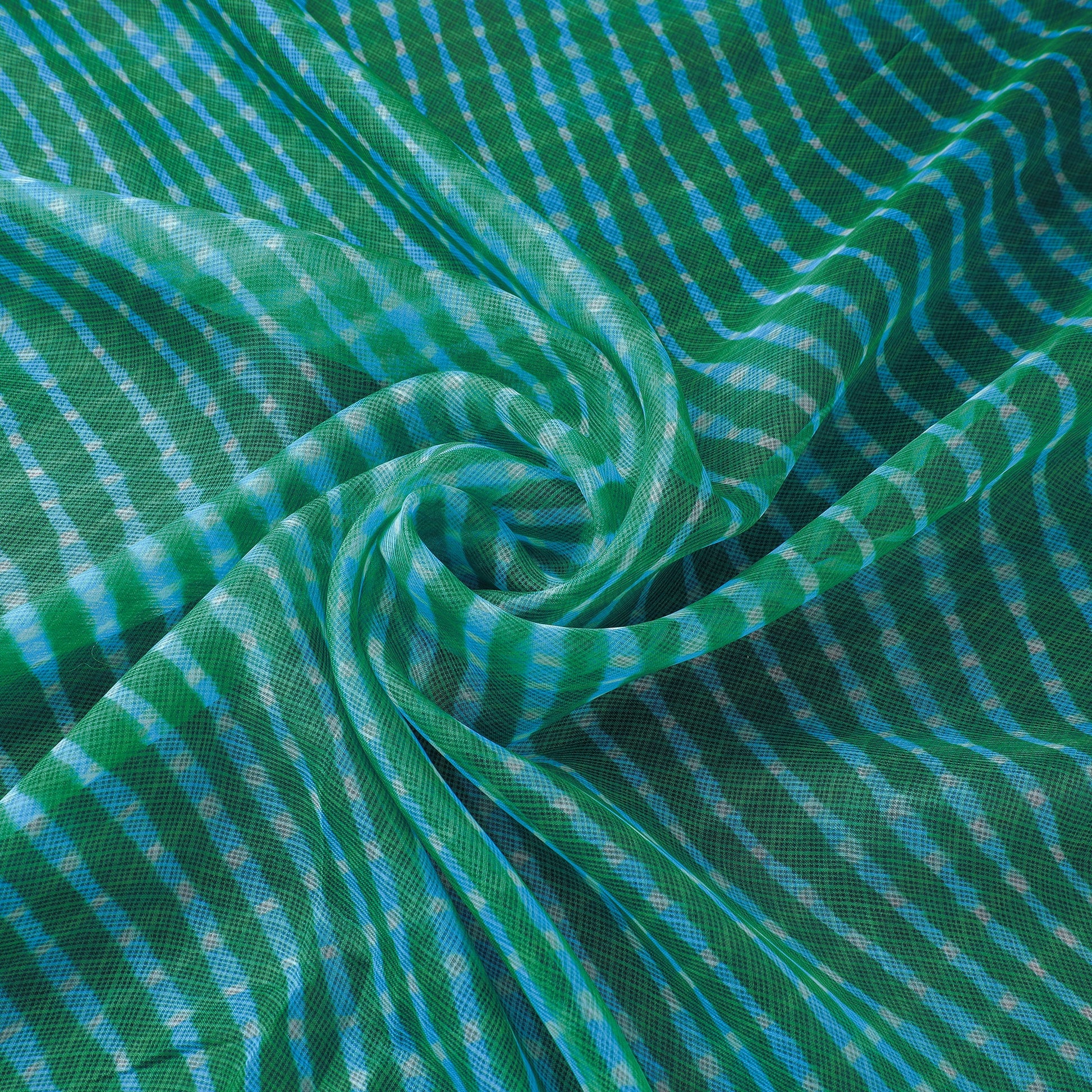Green - Leheriya Tie-Dye Mothra Kota Doria Silk Fabric 15