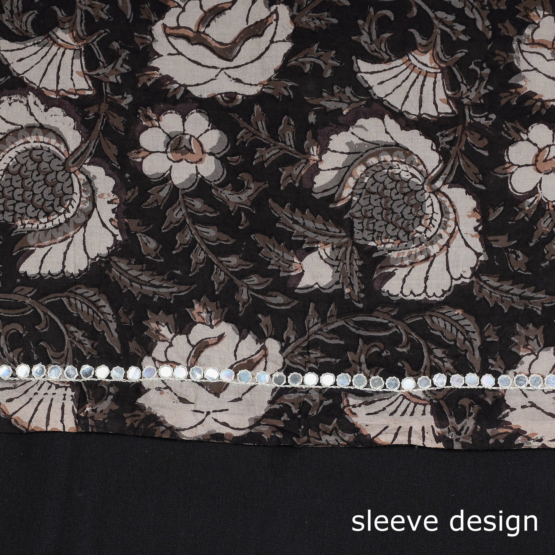 Black- Bead Work Embroidery Bagru Print Cotton Kurta Material