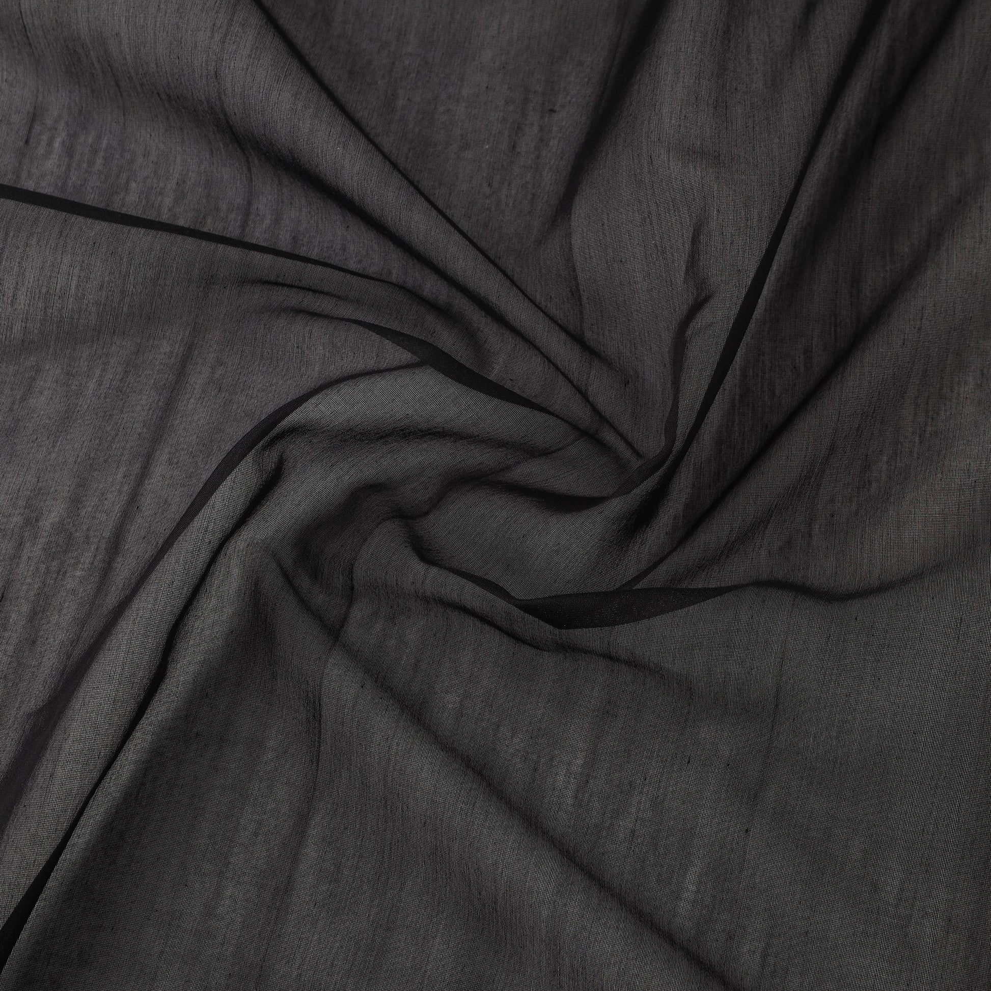 Black - Traditional Chanderi Silk Cotton Handloom Fabric 03