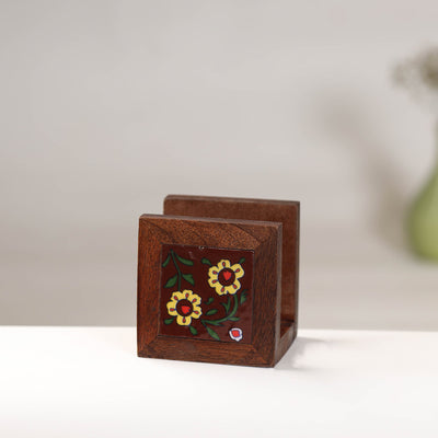 Brown - Original Blue Pottery Ceramic Sheesham Wood Napkin Holder