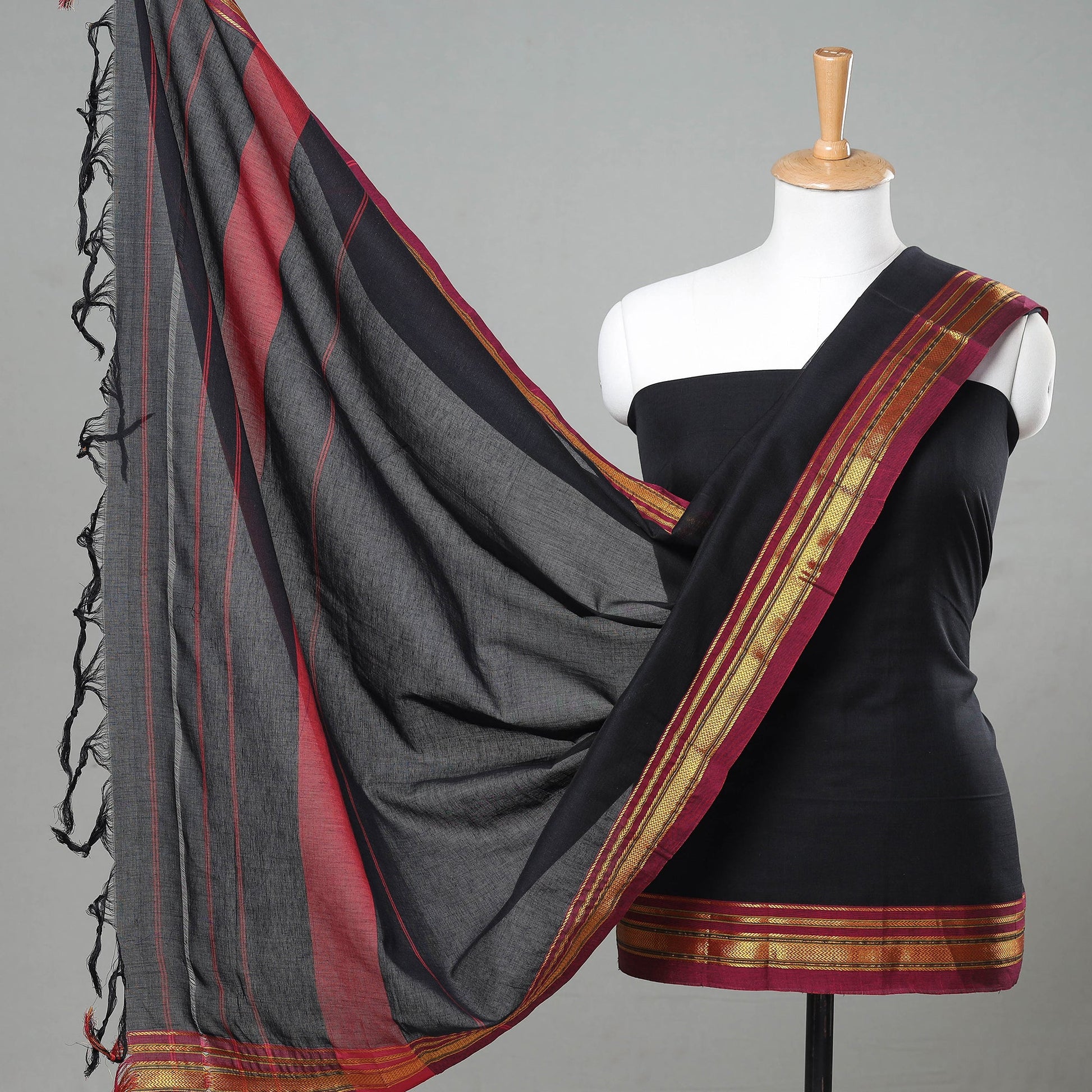 Black - 3pc Dharwad Cotton Suit Material Set 54
