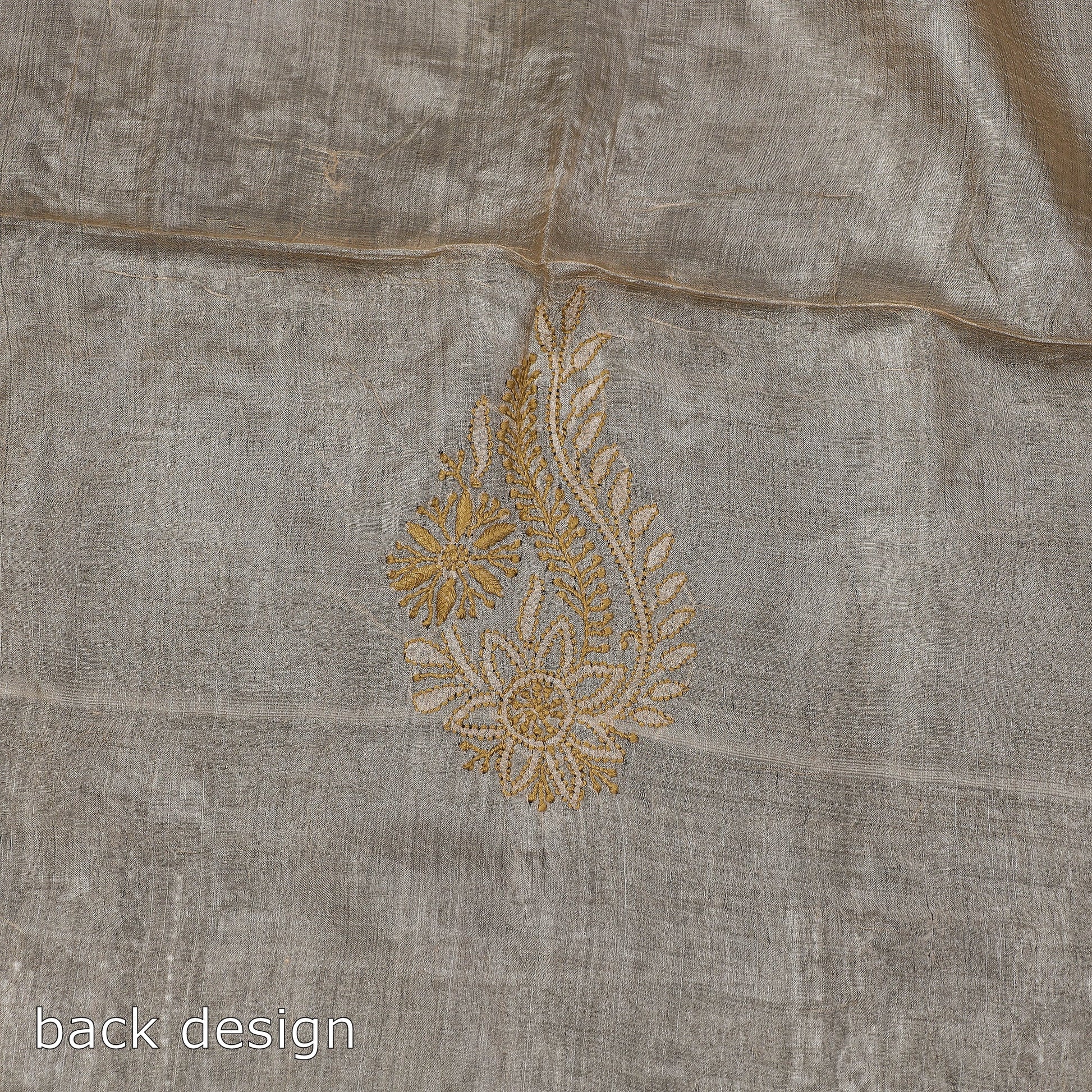 Beige - Lucknow Chikankari Hand Embroidery Tussar Silk Handloom Kurta Material - 2.8 Meter