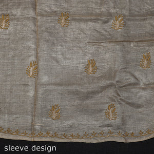 Beige - Lucknow Chikankari Hand Embroidery Tussar Silk Handloom Kurta Material - 2.8 Meter
