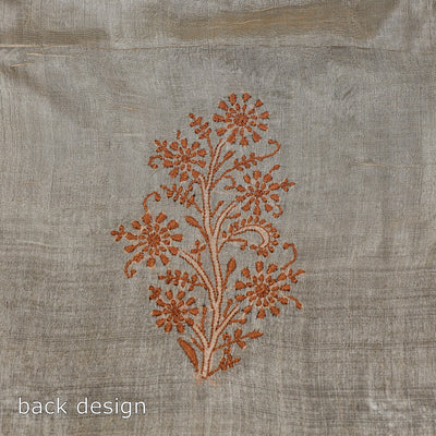 Beige - Lucknow Chikankari Hand Embroidery Tussar Silk Handloom Kurta Material - 2.8 Meter