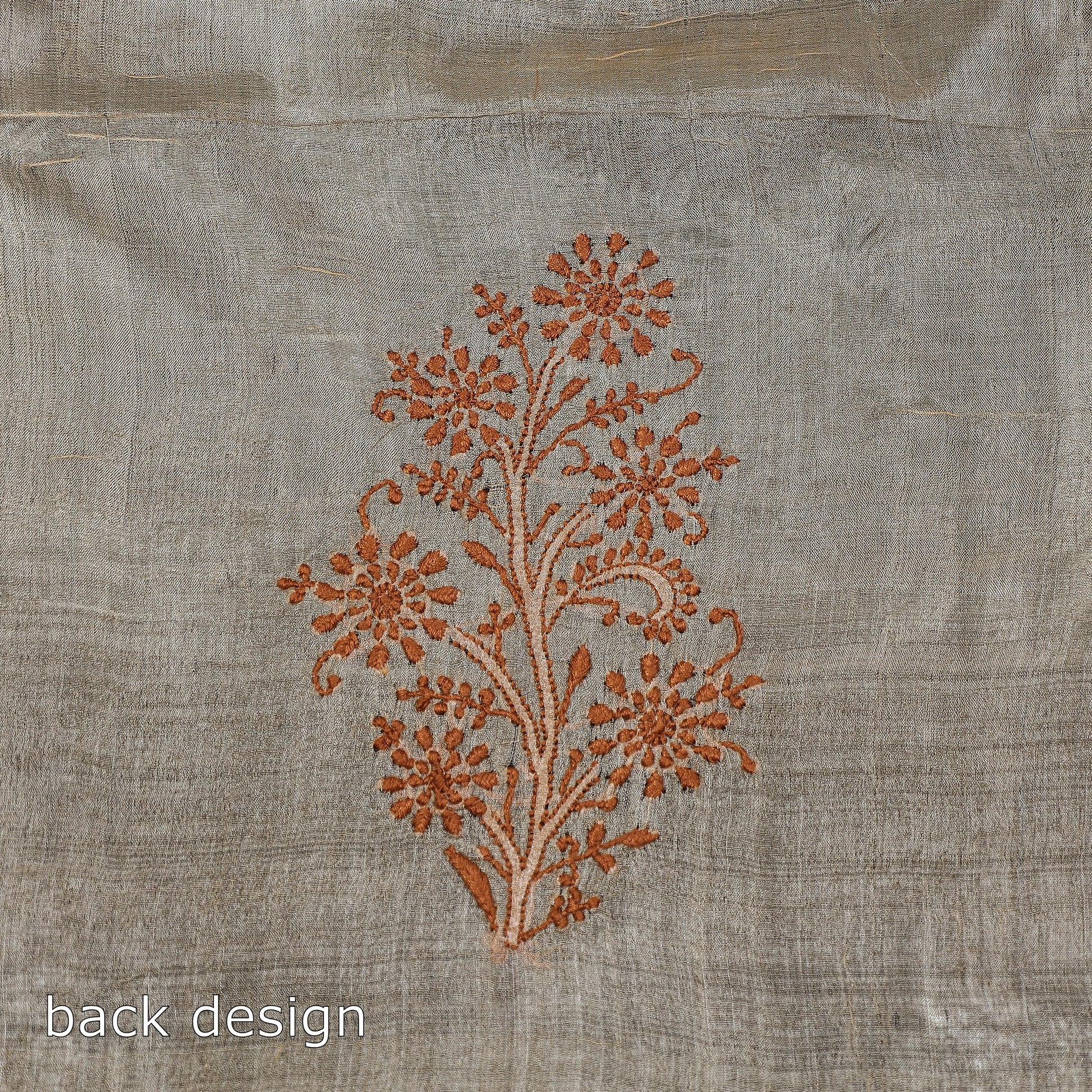 Beige - Lucknow Chikankari Hand Embroidery Tussar Silk Handloom Kurta Material - 2.8 Meter