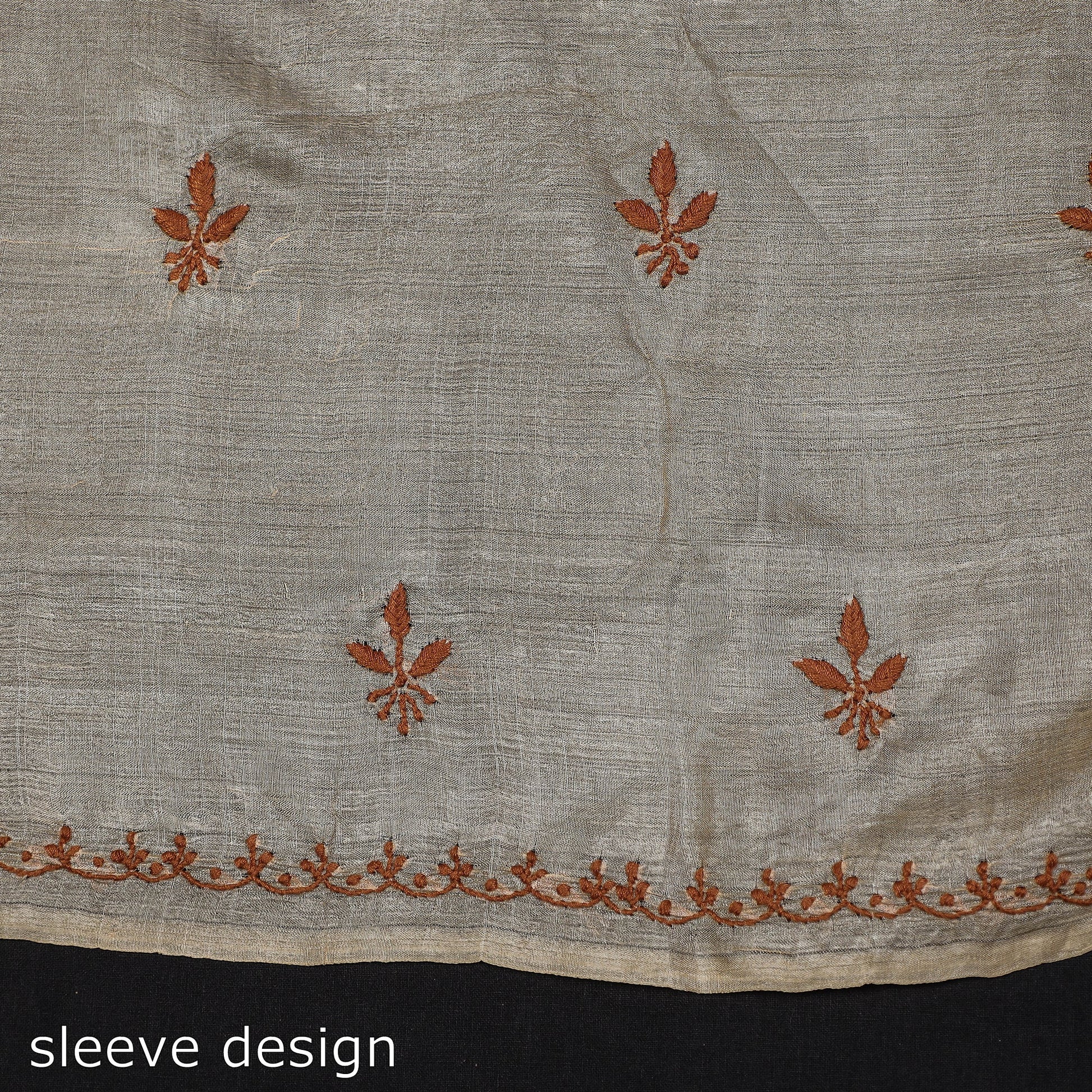 Beige - Lucknow Chikankari Hand Embroidery Tussar Silk Handloom Kurta Material - 2.8 Meter