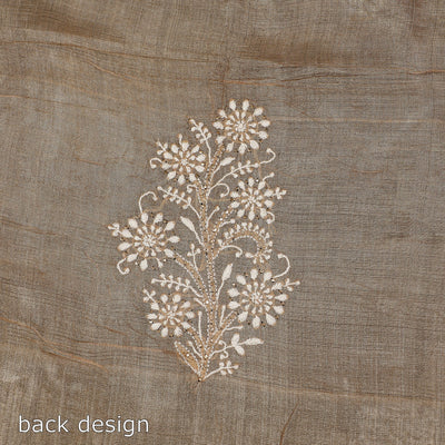 Brown - Lucknow Chikankari Mukaish Hand Embroidery Tussar Silk Handloom Kurta Material - 2.9 Meter