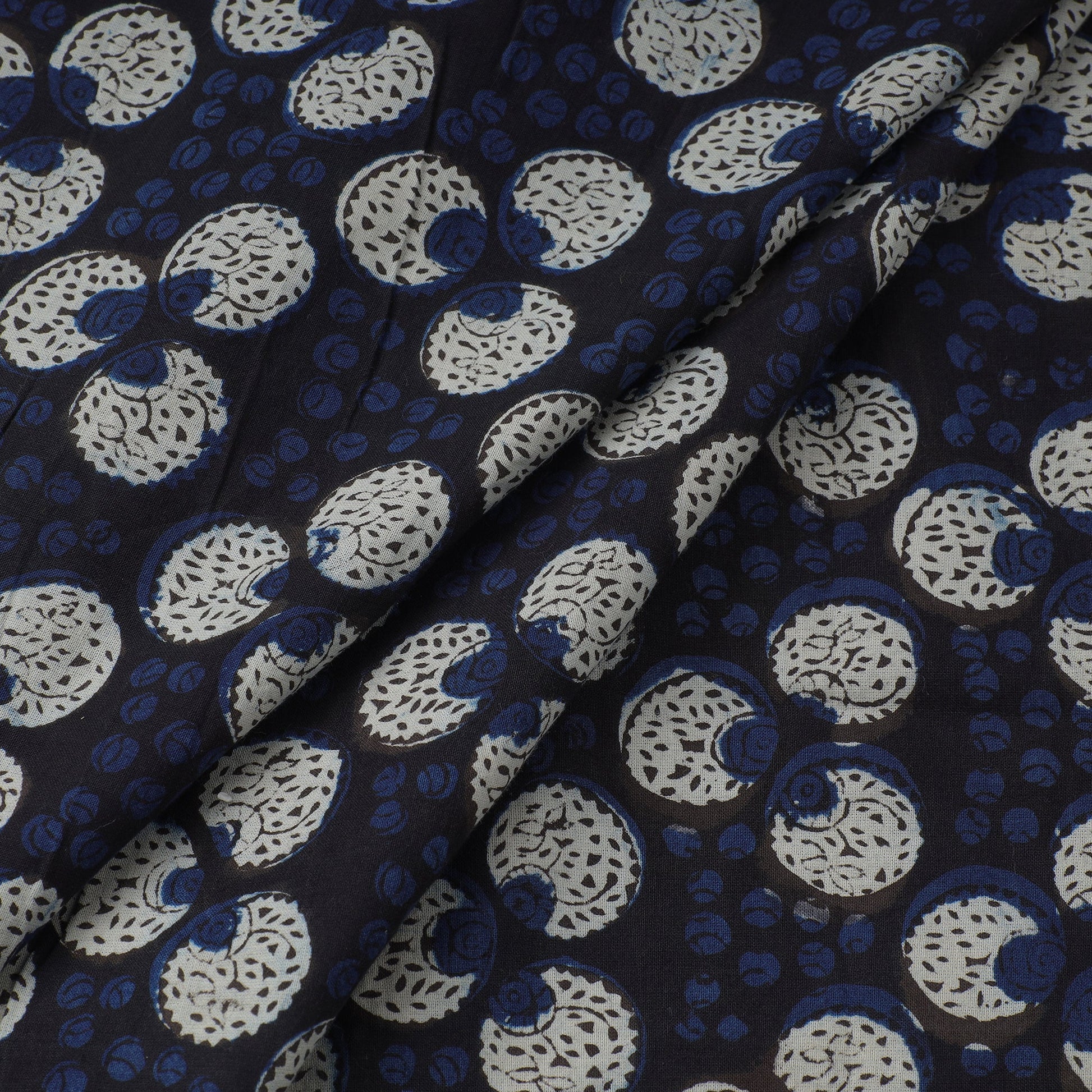 Blue - Dabu Bagru Block Print Cotton Fabric 35