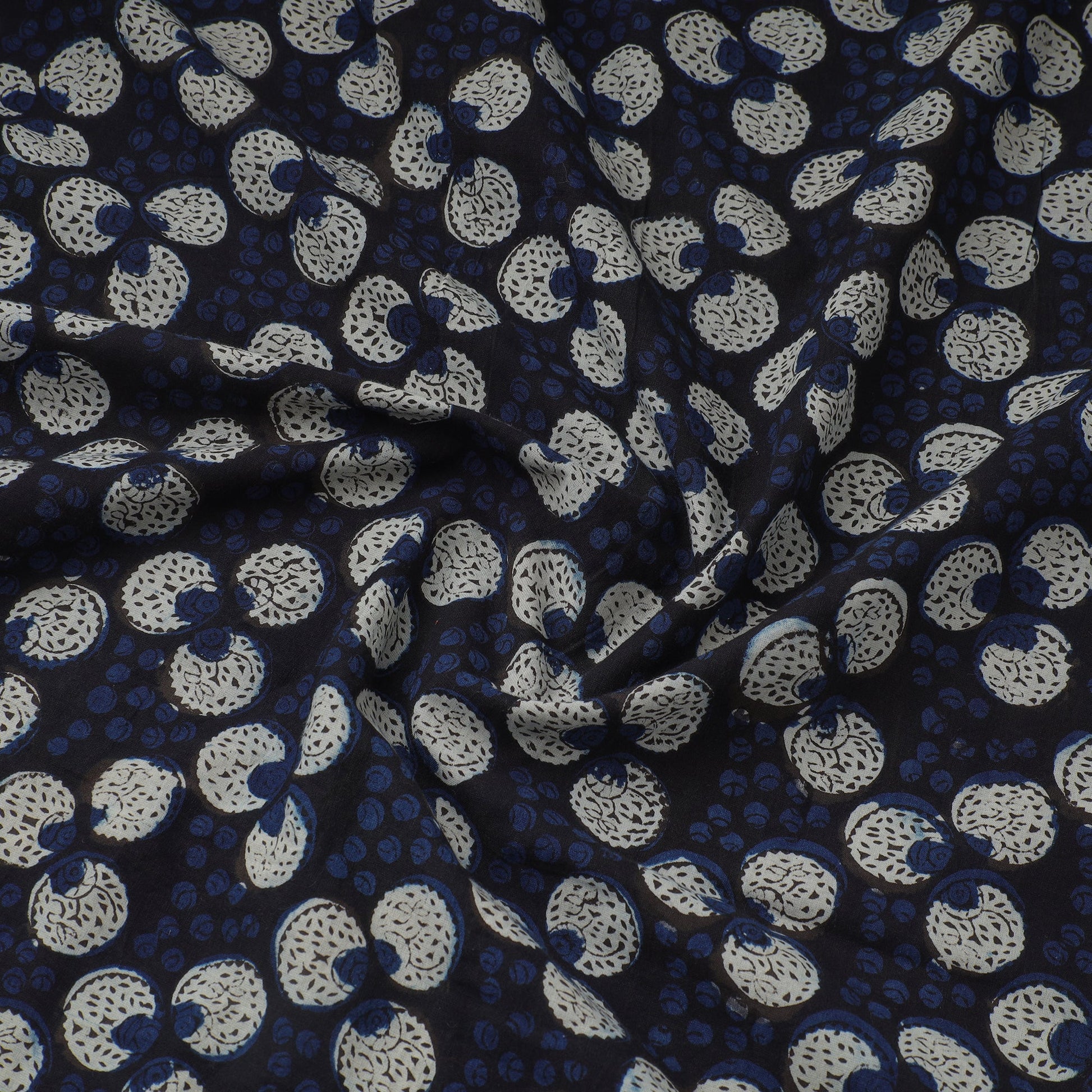 Blue - Dabu Bagru Block Print Cotton Fabric 35