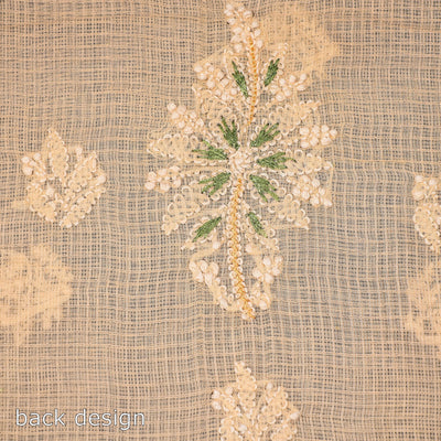 Beige - 2pc Lucknow Chikankari Hand Embroidery Beadwork Kota Doria Suit Material Set