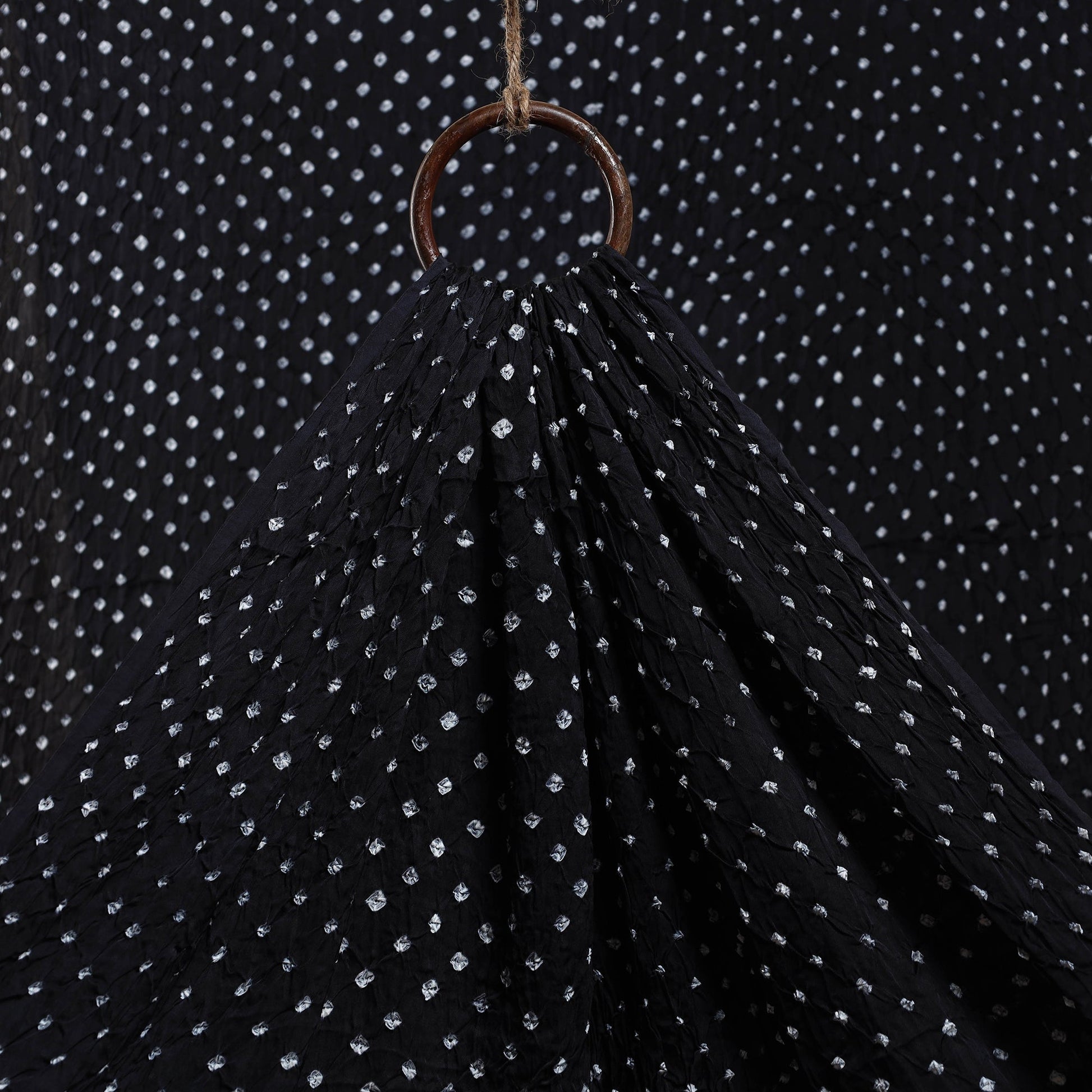 Black - Kutch Tie-Dye Modal Silk Bandhani Fabric 16