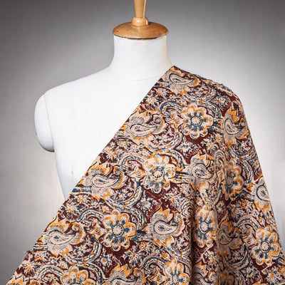 Brown - Block Printed Cotton Washed Kalamkari Fabric
