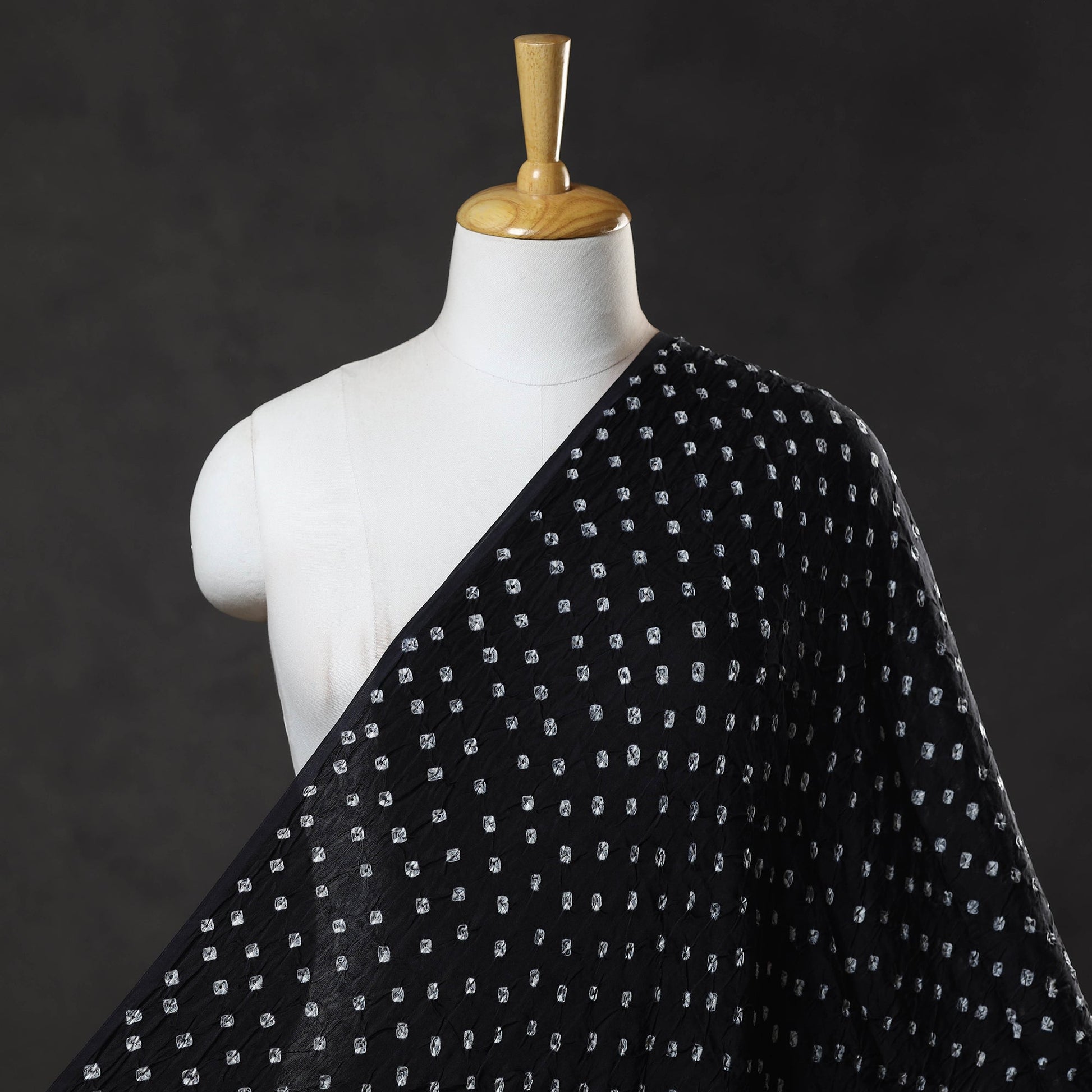 Black - Kutch Tie-Dye Modal Silk Bandhani Fabric 16
