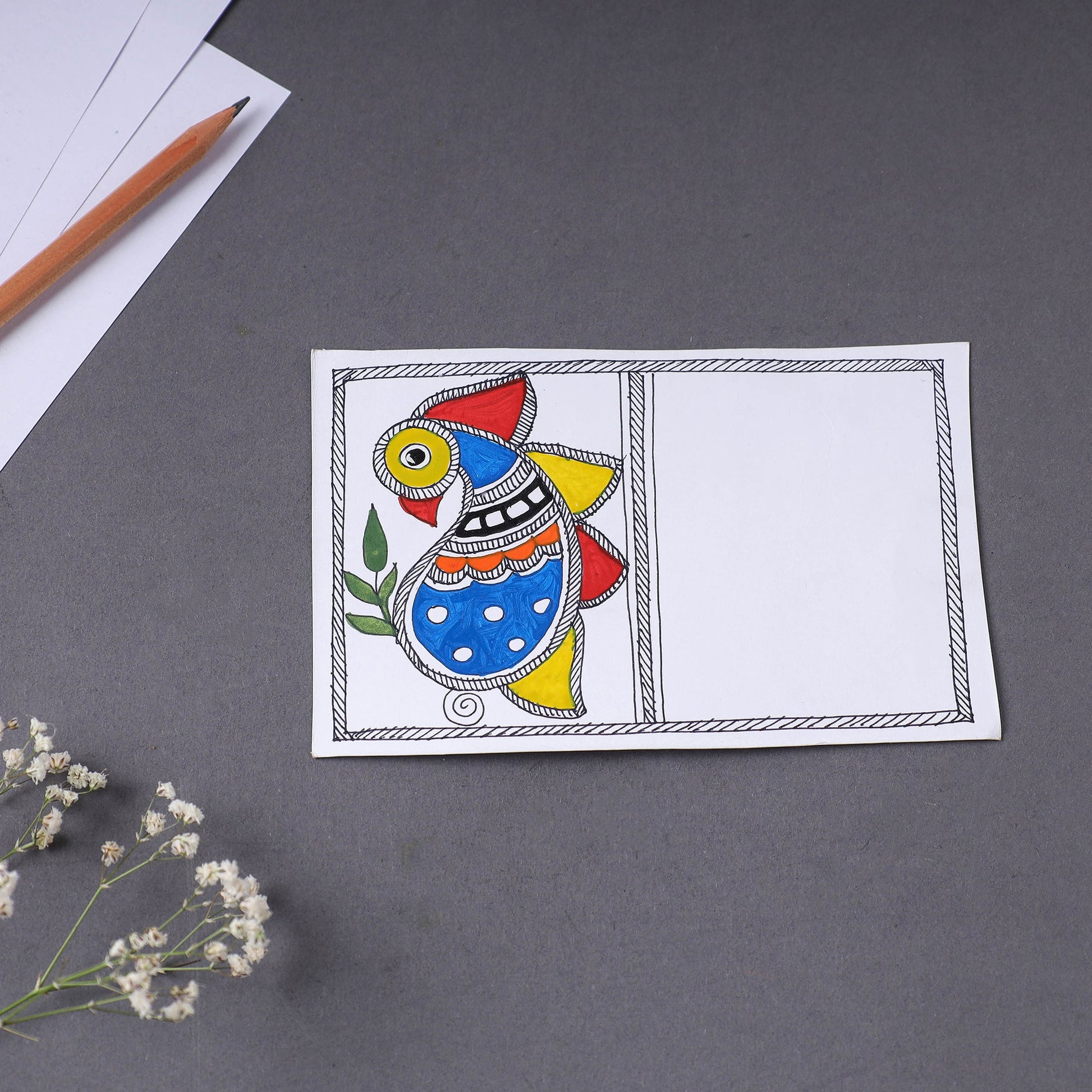 Assorted - Madhubani Handpainted Post Card (3.5 x 5.5 in)