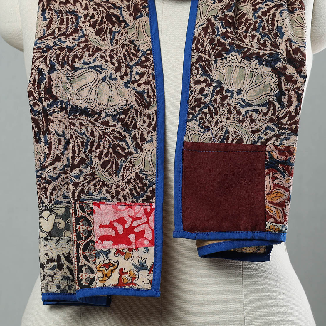 Brown - Kalamkari Block Printed Cotton Patchwork Stole 35