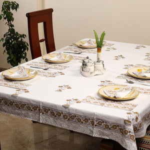 Brown - Sanganeri Print Cotton Table Cover with Mats & Napkins 04