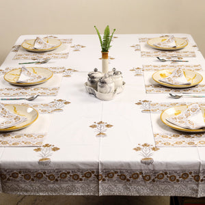 Brown - Sanganeri Print Cotton Table Cover with Mats & Napkins 04