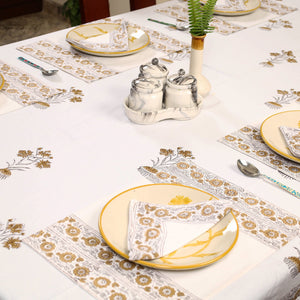 Brown - Sanganeri Print Cotton Table Cover with Mats & Napkins 04