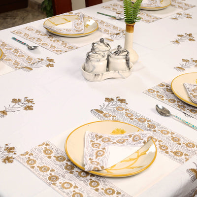 Brown - Sanganeri Print Cotton Table Cover with Mats & Napkins 04