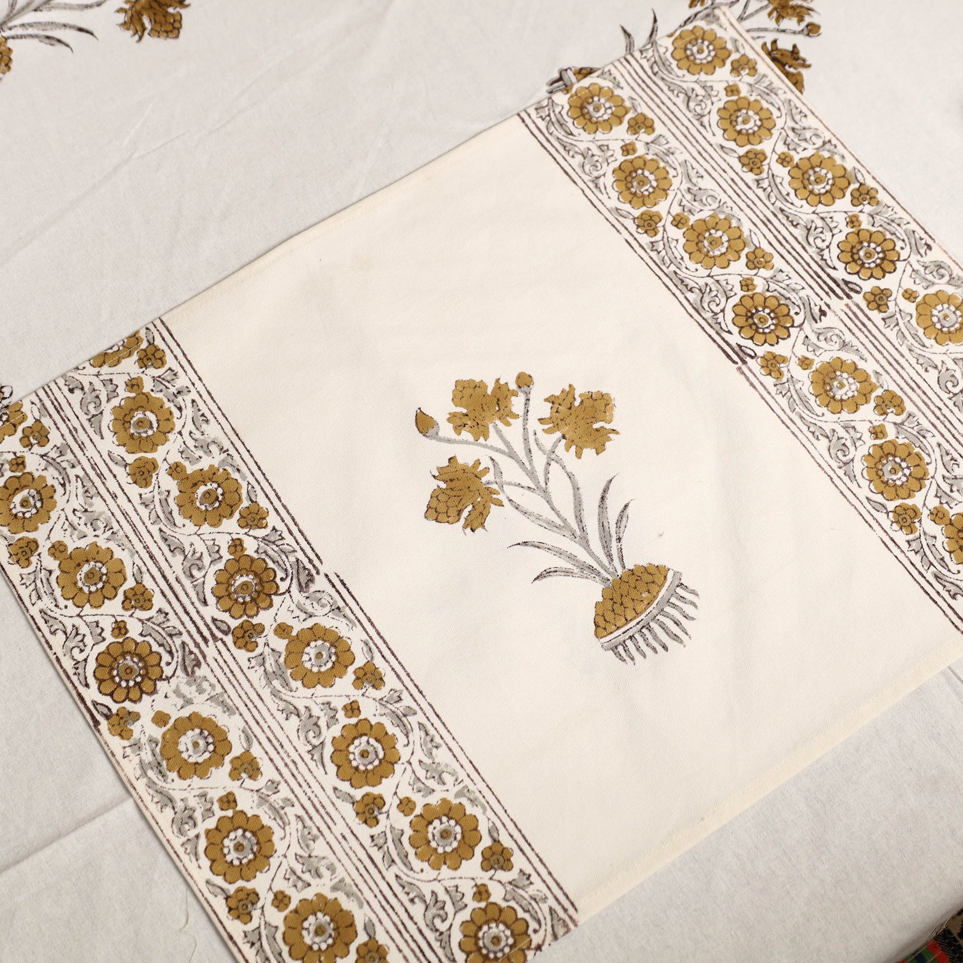 Brown - Sanganeri Print Cotton Table Cover with Mats & Napkins 04