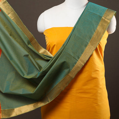 3pc Mangalagiri Cotton Suit Material Set with Zari Border