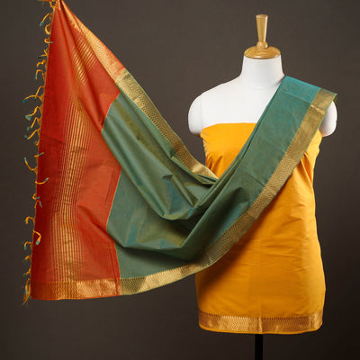 3pc Mangalagiri Cotton Suit Material Set with Zari Border