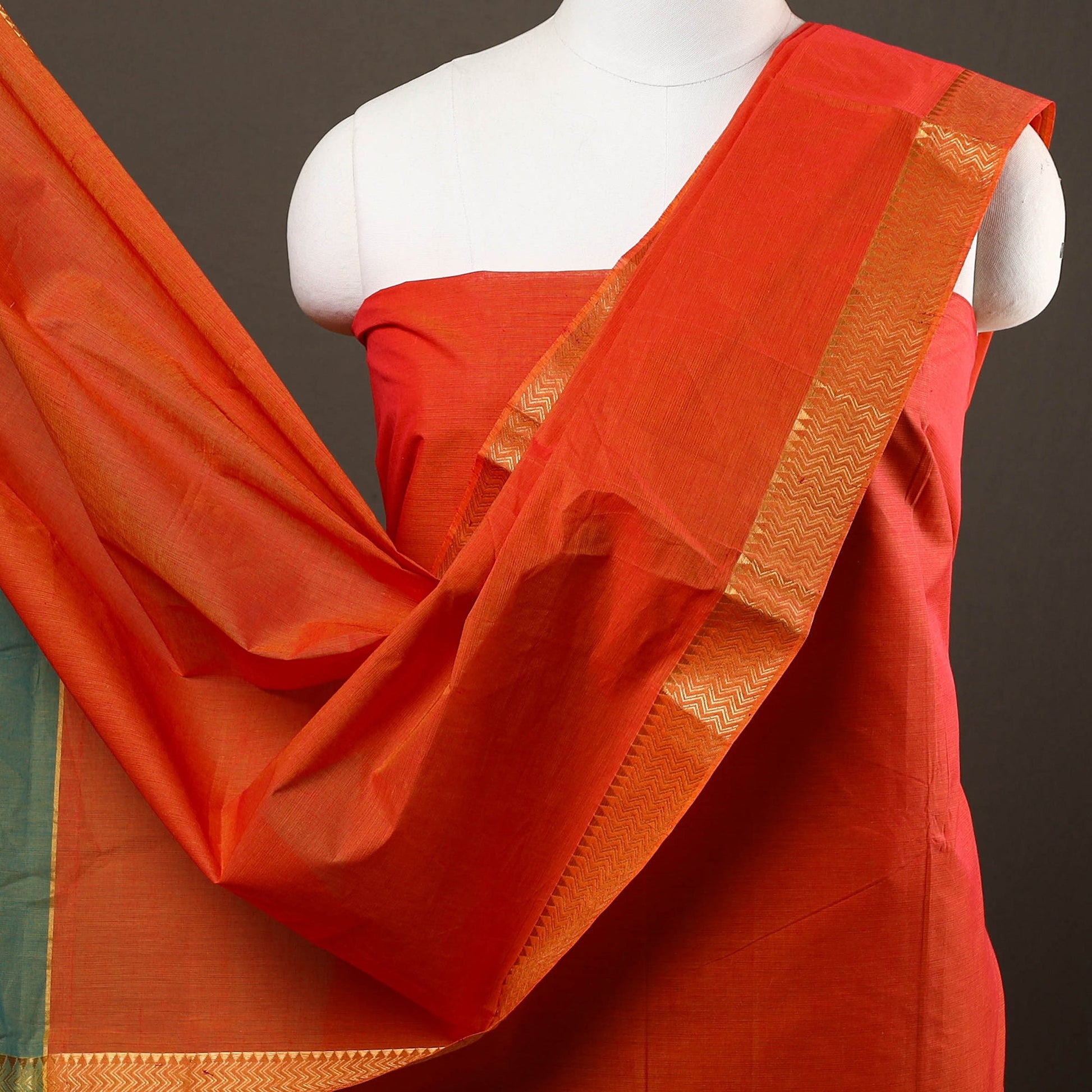 3pc Mangalagiri Cotton Suit Material Set with Zari Border