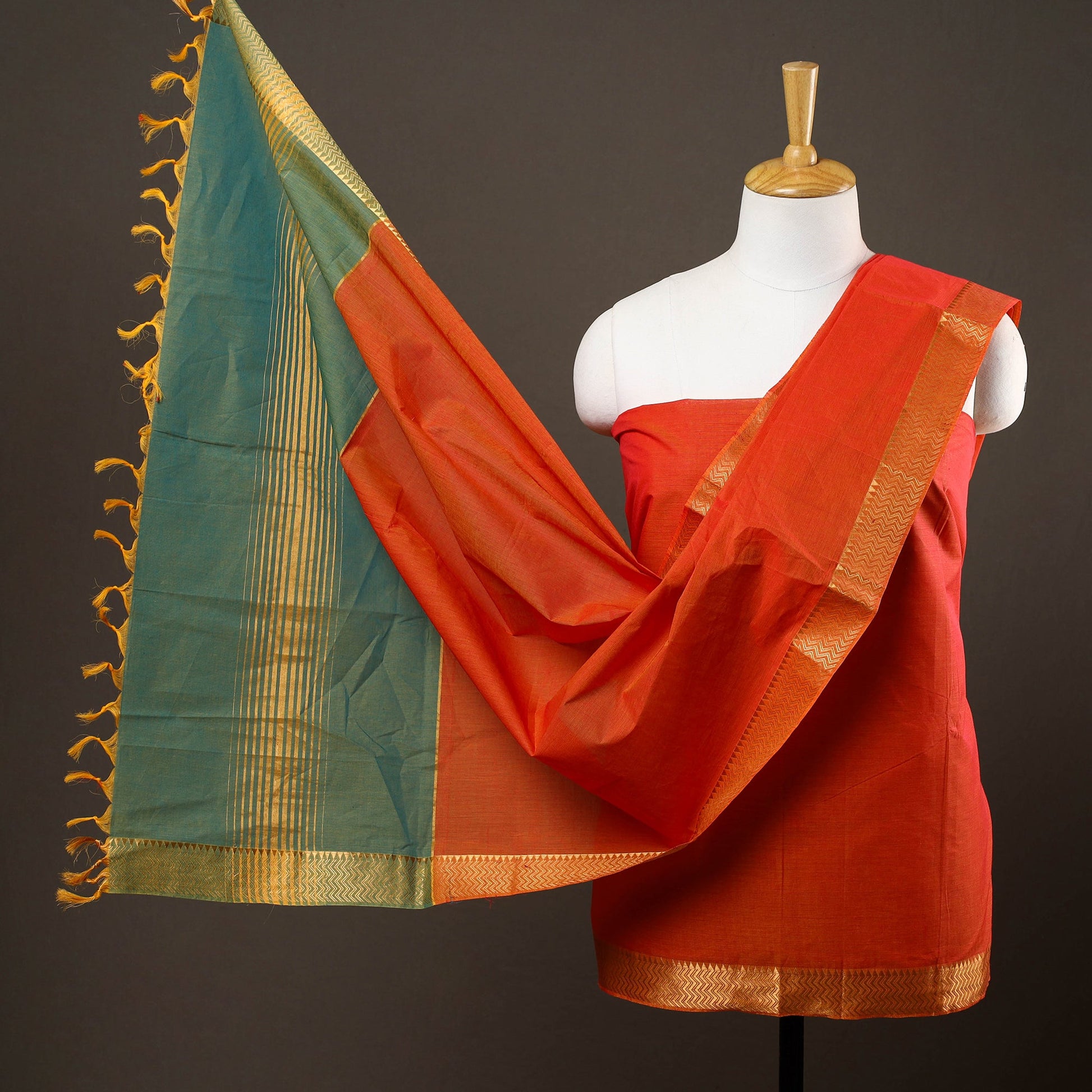 3pc Mangalagiri Cotton Suit Material Set with Zari Border