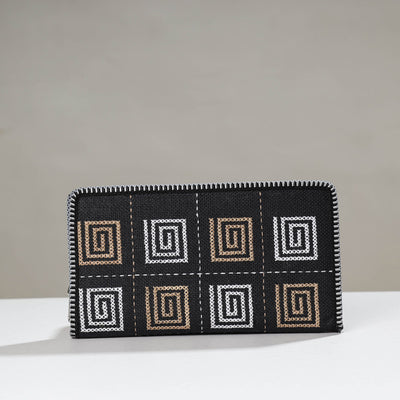 Black - Tribal Hand Embroidered Jute Passport Cover