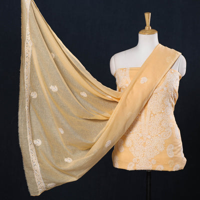 Beige - 2pc Hand Embroidery Kota Doria Chikankari Dress Material